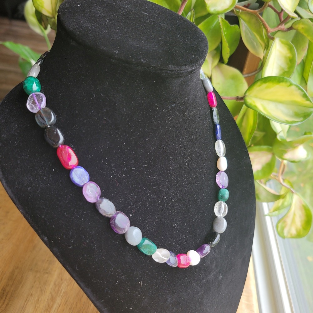 Gemstone Beaded Necklace Colorful Semi Precious Stones Fashion Jewelry 18 in
